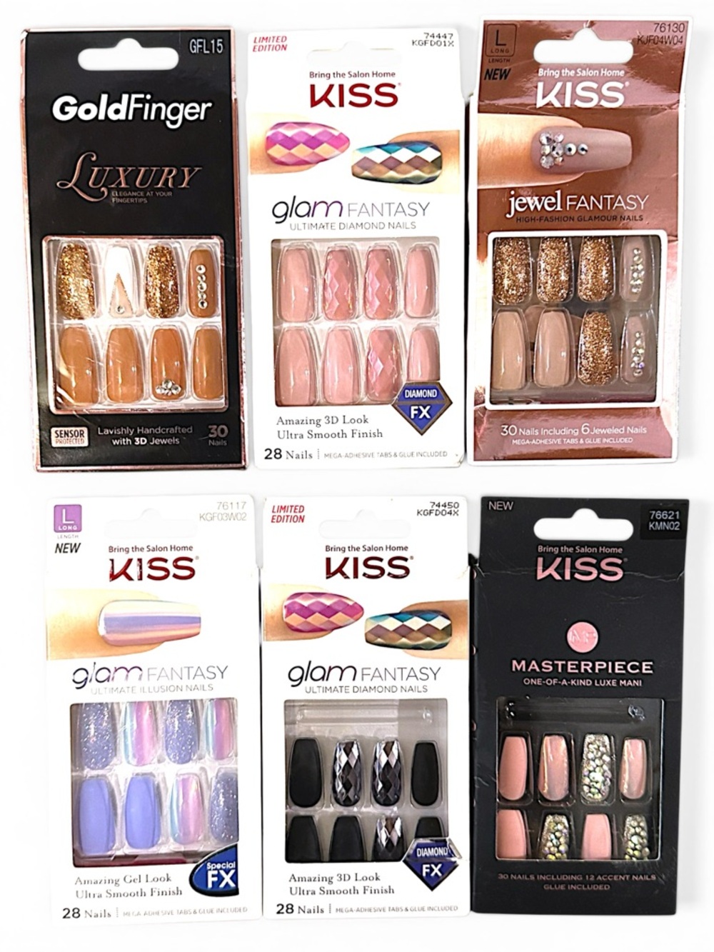 Kiss Press On Nail Bundle Set of 6 GoldFinger Glam Fantasy NWT 💅🏻✨